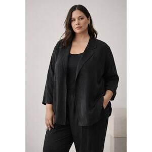 Eileen Fisher Black 100% Silk Open Blazer Women’s 1X Quiet luxury minimalist